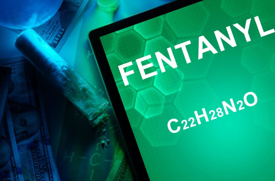 Tablet with the chemical formula of fentanyl.