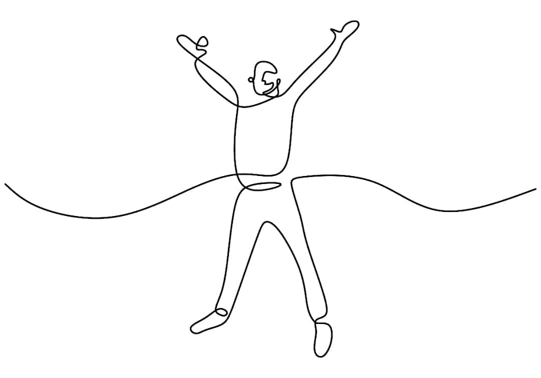Line drawing of a man joyfully reaching his arms out.